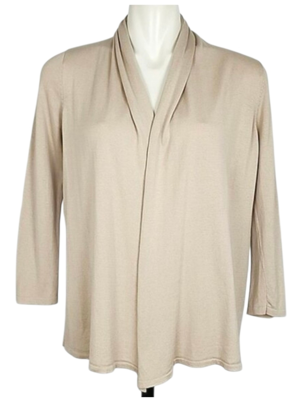 August Silk Women's Cream Silk Blend Open Front Cardigan 3/4 Sleeves Size Medium